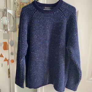 Mens XL Fisherman Out Of Ireland Dark Blue Speckled Knit Wool Crew Neck Sweater